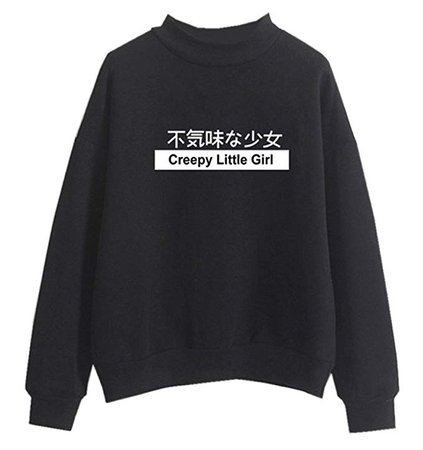 Fashiononly Harajuku Teen Girl Pastel Black Sweater Kawaii Japanese Shirt Creepy Little Girl Print Pullover, XXL at Amazon Women’s Clothing store: