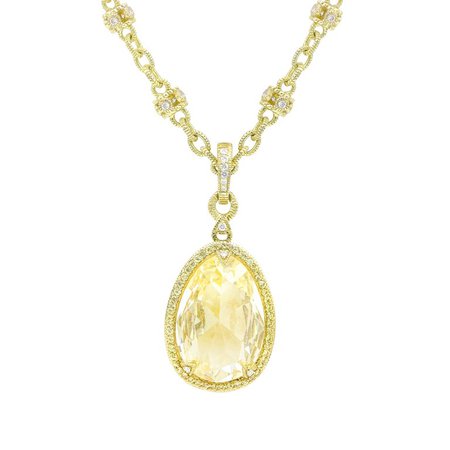Yellow Gold Citrine, Diamond and Yellow Sapphire Pendant and Diamond Necklace For Sale at 1stdibs