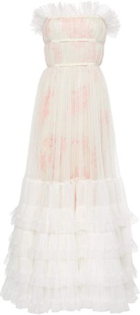 Strapless Ruffled Tulle Gown