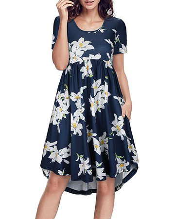 II ININ Women's Round Neck Short Sleeve Loose Swing Casual Midi Dress with Pocket at Amazon Women’s Clothing store: