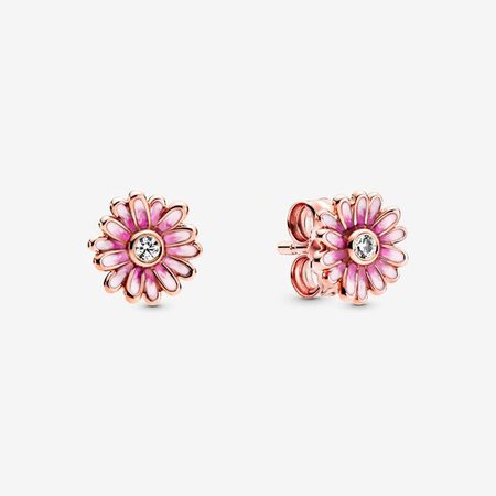 Pink Daisy Flower Stud Earrings | Rose Gold | Pandora Canada
