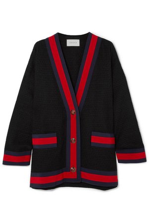 Gucci | Grosgrain-trimmed cotton-blend tweed cardigan | NET-A-PORTER.COM
