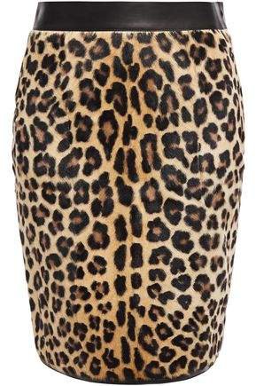 Leopard-print Calf-hair And Stretch-knit Pencil Skirt