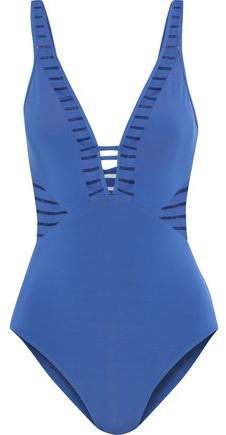 Parallels Plunged Mesh-trimmed Swimsuit