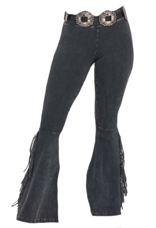 Black Belted Fringe Jeans (edit by alldressedupbutnowheretogo)