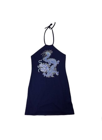 dragon blue halter dress y2k