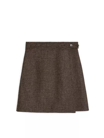 Tweed Wrap Mini Skirt - Brown Check - Skirts - ARKET NO