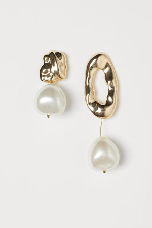 Earrings with Beads - Gold-colored/white - Ladies | H&M US