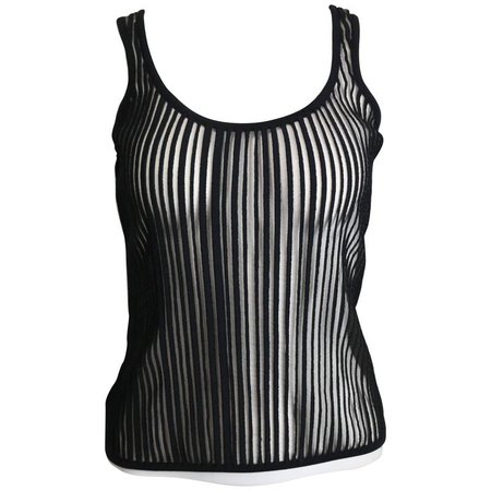 Thierry Mugler Black Knitted Vertical Stripe See Through Tank Top For Sale at 1stdibs