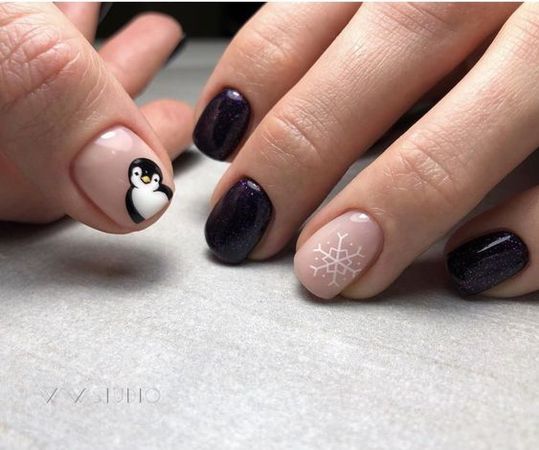 penguin snowflake winter nails