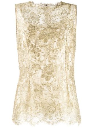 Dolce & Gabbana Lace Brocade Sleeveless Blouse F7U33THLM02 Gold | Farfetch