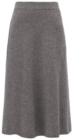 Wool Blend Fluted Midi Skirt - Womens - Dark Grey