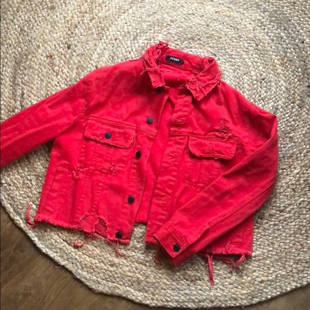 Azalea Jackets & Coats | Cropped Red Denim Jacket | Poshmark