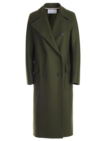 Harris Wharf London Boxy Double-breasted Long Coat - Military Green - 10675113 | italist