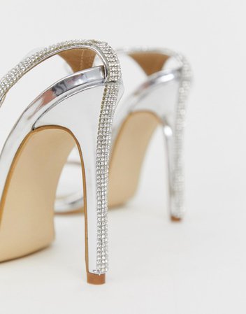 Be Mine Bridal Lylie silver metallic diamante strap barely there sandals | ASOS