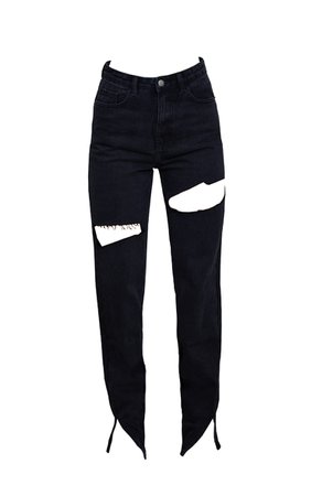 Black Thigh Rip Distressed Split Hem Jeans | PrettyLittleThing USA