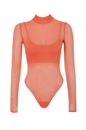 'HOTTIE' Orange Mesh Bodysuit And Bralet