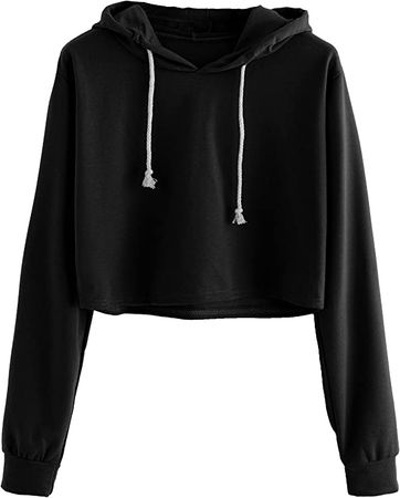 MakeMeChic Women's Cropped Hoodie Casual Workout Crop Sweatshirt Tops A Black S at Amazon Women’s Clothing store