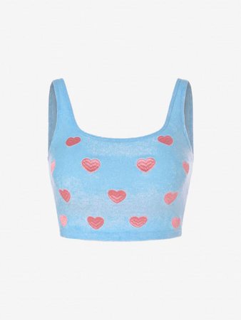 2022 Heart Embroidered Terry Cloth Cropped Tank Top In LIGHT BLUE | ZAFUL