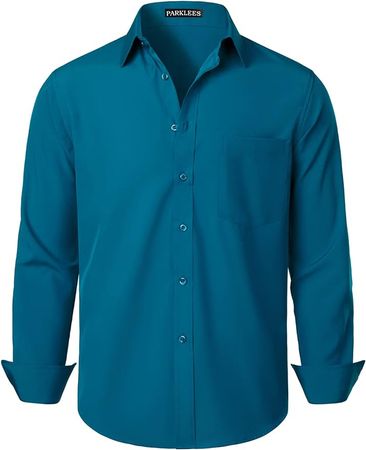 ZEROYAA Men's Regular Fit Dress Shirt Solid Wrinkle-Free Long Sleeve Casual Business Button Up Shirts with Pocket ZSSCL05-Teal XX-Large at Amazon Men’s Clothing store