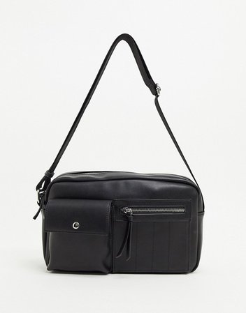 Черная сумка через плечо с карманом Pieces | ASOS