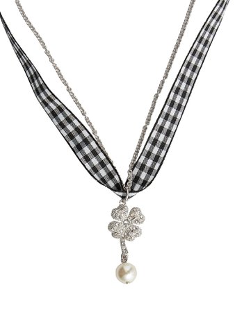 Gingham four-leaf clover necklace | Miu Miu | MATCHESFASHION.COM UK