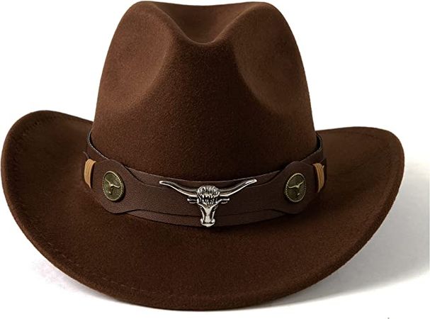 Gossifan Classic Womens Western Cowboy Cowgirl Hats with Wide Belt Coffee at Amazon Women’s Clothing store