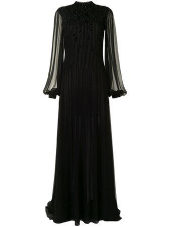 Carolina Herrera beaded pleated long-sleeve gown black F2011E714CRC - Farfetch