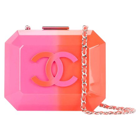 Chanel Rare Runway Pink and Orange Ombre Resin Plexiglass Brick Clutch Minaudière For Sale at 1stDibs