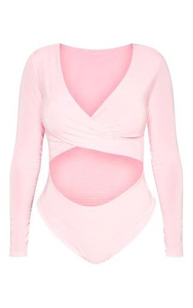 Shape Baby Pink Slinky Cut Out Long Sleeve Bodysuit | PrettyLittleThing