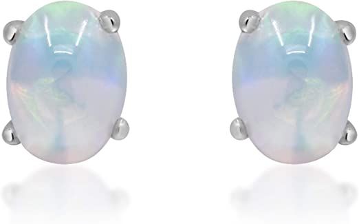 Amazon.com: Gin & Grace 14K White Gold Natural Ethiopian Opal earrings for women | Ethically, authentically & organically sourced (Oval-cut) shaped opal hand-crafted jewelry for her | Opal Earrings for women: Clothing, Shoes & Jewelry