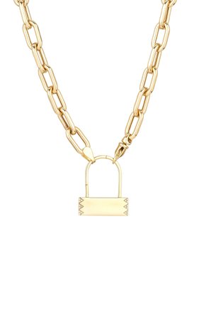 London Large 14k Yellow Gold Diamond Lock Necklace By Adina Reyter