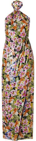Alyona Floral-print Metallic Silk-blend Halterneck Maxi Dress