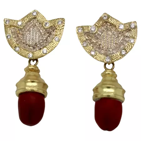 18k Gold and Mescal Bean Native American Earrings For Sale at 1stDibs