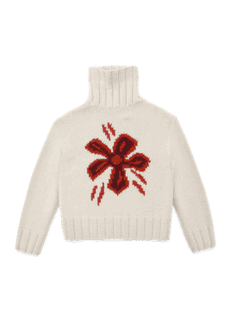 daisy handknitted lambswool roll neck jumper ecru red | ymc – you must create