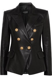 Balmain | Button-embellished collarless leather blazer | NET-A-PORTER.COM