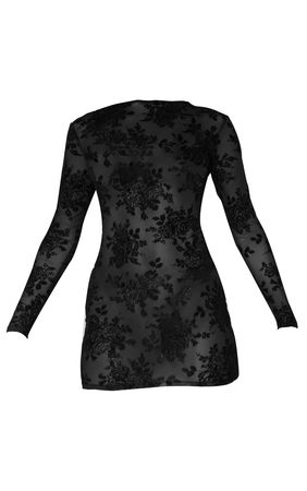 Black Floral Flocked Back Bodycon Dress | PrettyLittleThing USA