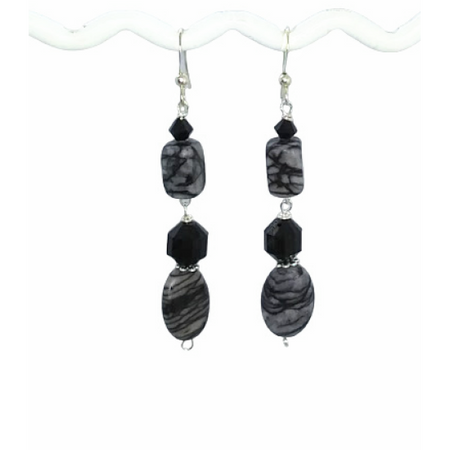 Black Onyx and Gray Zebra Jasper Earrings | AngieShel Designs