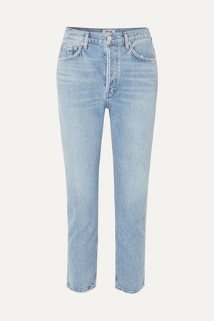 Light denim Riley cropped organic high-rise straight-leg jeans | AGOLDE | NET-A-PORTER