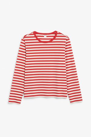 Soft long-sleeved top - Pink and white stripes - Tops - Monki SE
