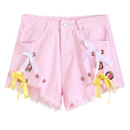 Korean Soft Girl Sweet Pink Hole Ring Ribbon Shorts Pants SD01902– SYNDROME - Cute Kawaii Harajuku Street Fashion Store