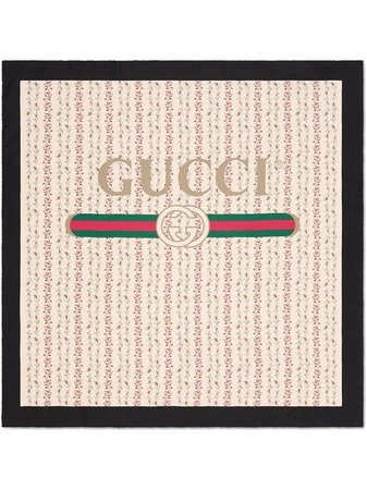 Gucci Gucci logo rose print silk scarf - FARFETCH