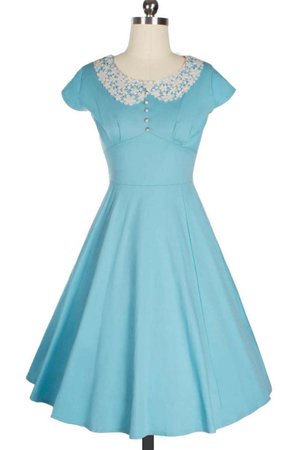 Baby Blue Vintage 1950s Knee-Length Party Swing Dress