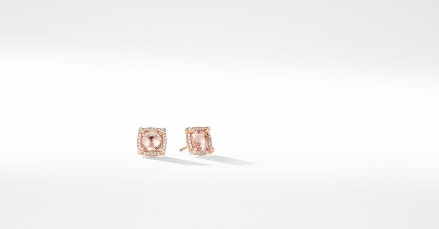 Chatelaine® Pavé Bezel Stud Earrings in 18K Rose Gold with Morganite and Diamonds | David Yurman