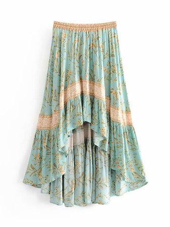 shein turquoise pattern skirt