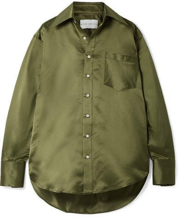 Matthew Adams Dolan - Oversized Silk-satin Shirt - Army green