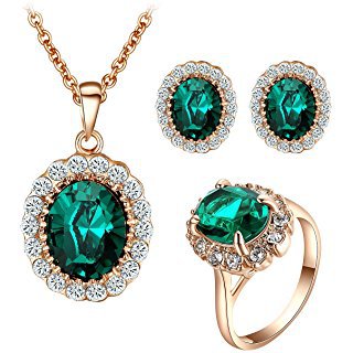 Amazon.com: Ezing Women's Gold Plated Teardrop Crystal Necklace, Rings and Earrings Jewelry Set (blue): Jewelry