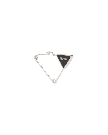 Steel/black Prada Symbole single earring | Prada