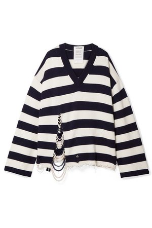 Monse | Oversized faux pearl-embellished striped knitted sweater | NET-A-PORTER.COM
