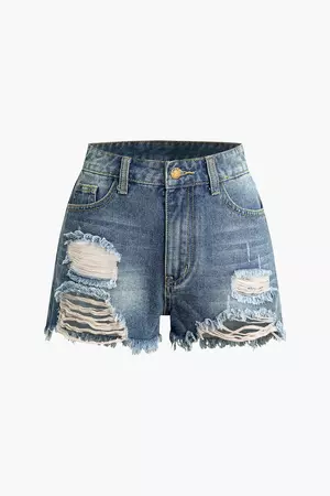 Frayed Destroyed Denim Shorts – Micas